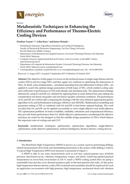 Metaheuristic Techniques in Enhancing the Efficiency and Performance of Thermo-Electric Cooling Devices