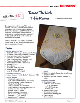 Tuscan Tile Work Table Runner Created by Jeanne Delpit