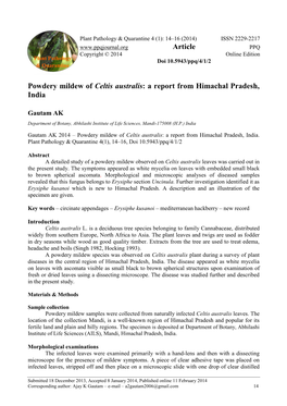 Powdery Mildew of Celtis Australis: a Report from Himachal Pradesh, India