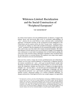 Whiteness Limited: Racialization and the Social Construction of "Peripheral Europeans"