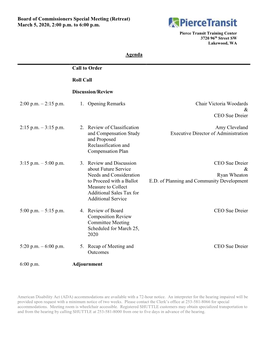 Board of Commissioners Special Meeting (Retreat) March 5, 2020, 2:00 P.M