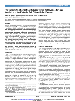 The Transcription Factor Snail Induces Tumor Cell Invasion Through Modulation of the Epithelial Cell Differentiation Program