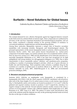 Surfactin – Novel Solutions for Global Issues