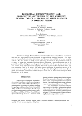 Biological Characteristics and Forecasting Outbreaks of the Whitefly, Bemisia Tabaci, a Vector of Virus Diseases in Soybean Fields