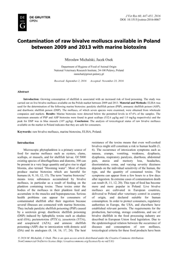 Contamination of Raw Bivalve Molluscs Available in Poland Between 2009 and 2013 with Marine Biotoxins