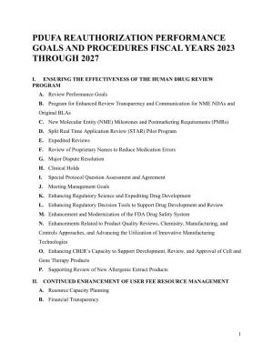 Pdufa Reauthorization Performance Goals and Procedures Fiscal Years 2023 Through 2027