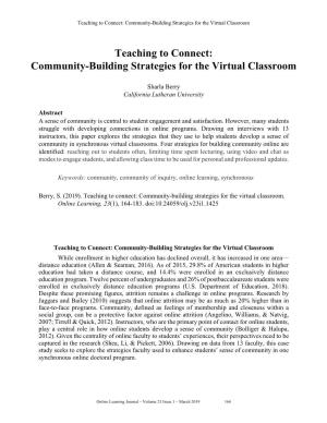 Community-Building Strategies for the Virtual Classroom