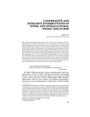 Cooperative and Intrusive Interruptions in Inter- and Intracultural Dyadic Discourse