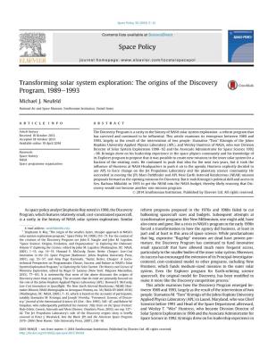 Transforming Solar System Exploration: the Origins of the Discovery Program, 1989E1993