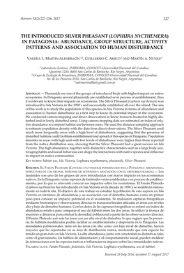 The Introduced Silver Pheasant (Lophura Nycthemera) in Patagonia: Abundance, Group Structure, Activity Patterns and Association to Human Disturbance