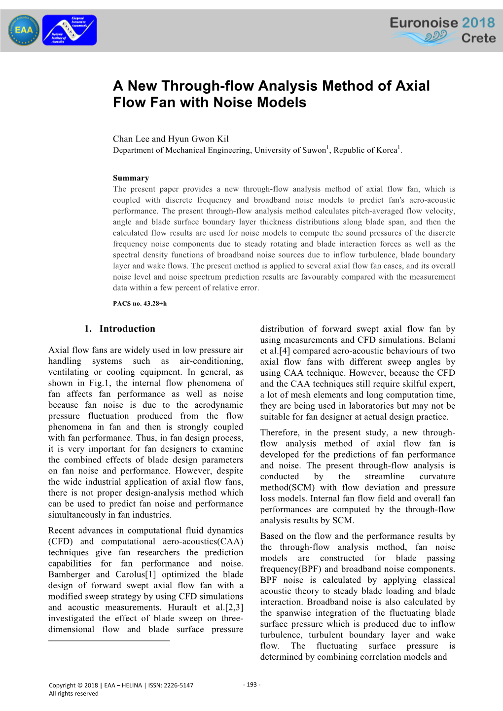 A New Through-Flow Analysis Method of Axial Flow Fan with Noise Models