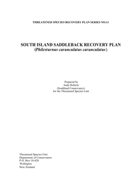 SOUTH ISLAND SADDLEBACK RECOVERY PLAN (Philesturnus Carunculatus Carunculatus )