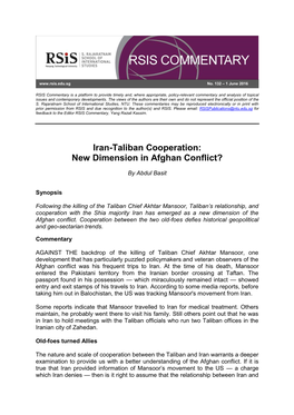 Iran-Taliban Cooperation: New Dimension in Afghan Conflict?