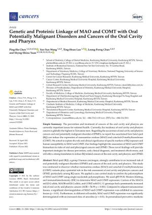 Genetic and Proteinic Linkage of MAO and COMT with Oral Potentially Malignant Disorders and Cancers of the Oral Cavity and Pharynx