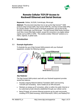 Remote Cellular TCP/IP Access to Rockwell Ethernet and Serial Devices