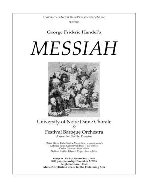 George Frideric Handel's University of Notre Dame Chorale & Festival
