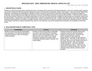 BROADCAST and EMERGING MEDIA SPECIALIST Schematic Code 13601 (31000068)