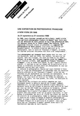 Une Exposition De Photographie Française À New-York En 1... 1988