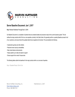 Server Baseline Document: Jan 1, 2017