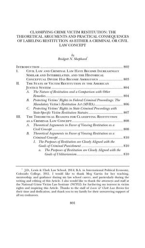 Classifying Crime Victim Restitution: the Theoretical Arguments and Practical Consequences of Labeling Restitution As Either a Criminal Or Civil Law Concept