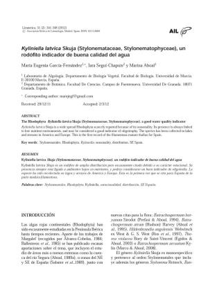 Kyliniella Latvica Skuja (Stylonemataceae, Stylonematophyceae), Un Rodó ﬁto Indicador De Buena Calidad Del Agua