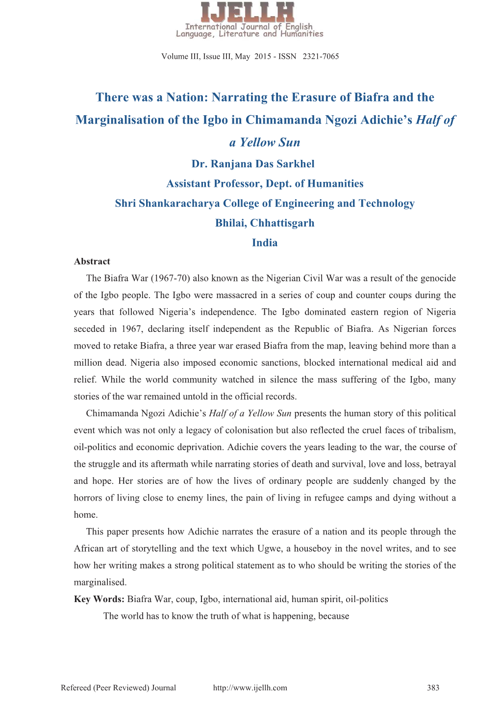 There Was a Nation: Narrating the Erasure of Biafra and the Marginalisation of the Igbo in Chimamanda Ngozi Adichie's Half Of