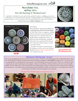 Schoolhousepress.Com Newsletter #24, Spring 2014 Fair Isle Knitting & Shetland Wool