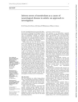 Inborn Errors of Metabolism As a Cause of Neurological Disease in Adults: an Approach to Investigation