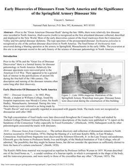 Early Discoveries of Dinosaurs from North America and the Significance of the Springfield Armory Dinosaur Site