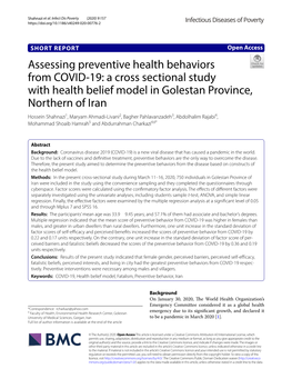 Assessing Preventive Health Behaviors from COVID-19: a Cross Sectional Study with Health Belief Model in Golestan Province, Nort