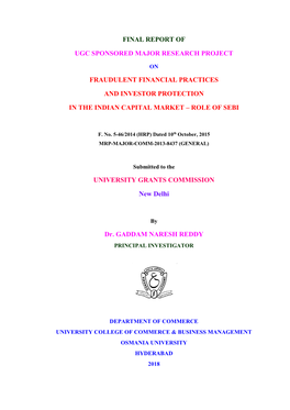 Fraudulent Financial Practices and Investor Protection in the Indian