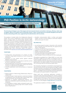 Phd Position in Arctic Meteorology Institute for Geophysics and Meteorology (IGMK)