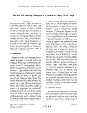 The Role of Knowledge Management in Innovative Supply Chain Design