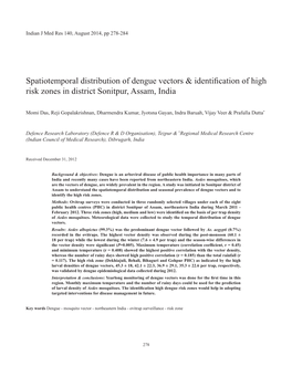 Spatiotemporal Distribution of Dengue Vectors & Identification of High Risk