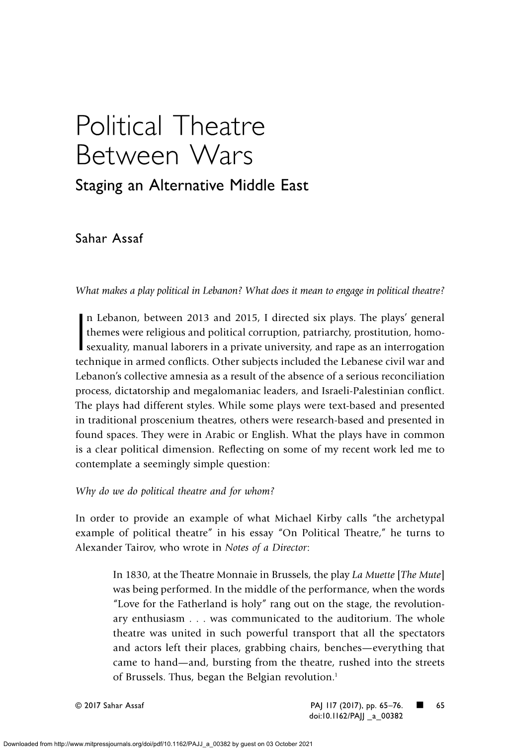 Political Theatre Between Wars Staging an Alternative Middle East