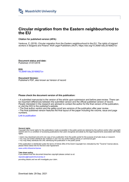 Circular Migration from the Eastern Neighbourhood to the EU