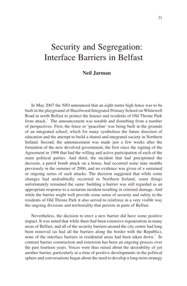Interface Barriers in Belfast