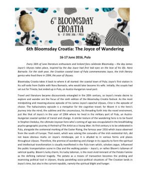 6Th Bloomsday Croatia: the Joyce of Wandering