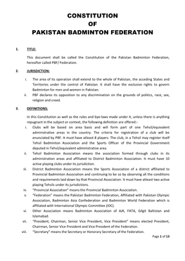 Constitution of Pakistan Badminton Federation