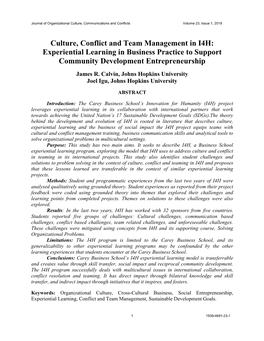 Experiential Learning in Business Practice to Support Community Development Entrepreneurship James R