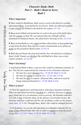 Character Study: Ruth Part 2 – Ruth’S Heart to Serve Ruth 2