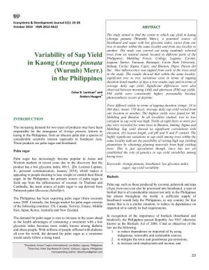 Variability of Sap Yield in Kaong (Arenga Pinnata (Wurmb) Merr.)