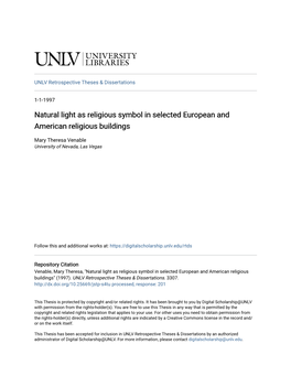 Natural Light As Religious Symbol in Selected European and American Religious Buildings