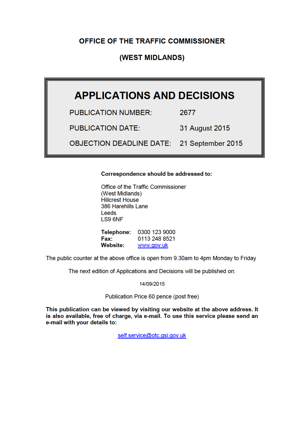 APPLICATIONS and DECISIONS 1 September 2015