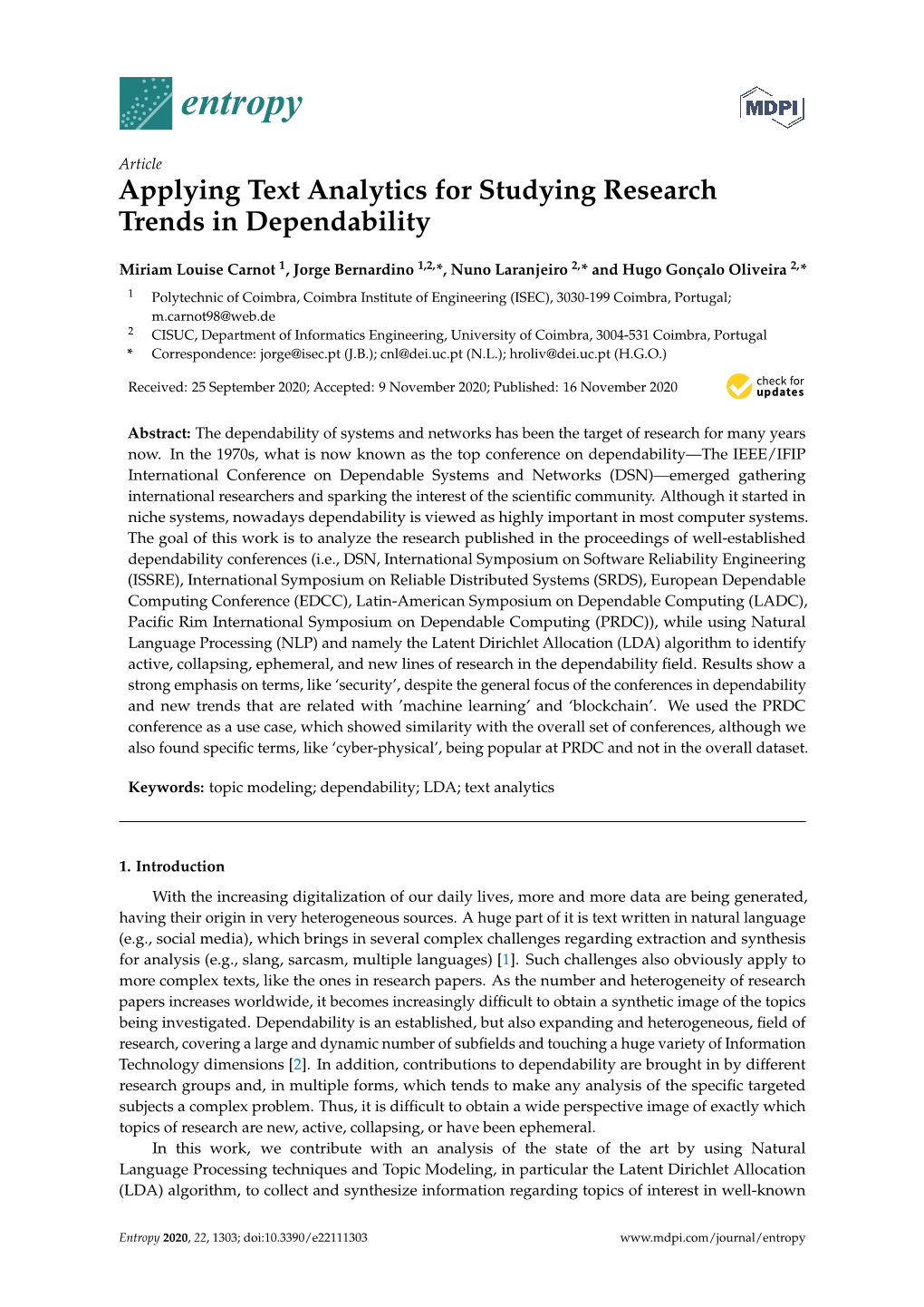 Applying Text Analytics for Studying Research Trends in Dependability