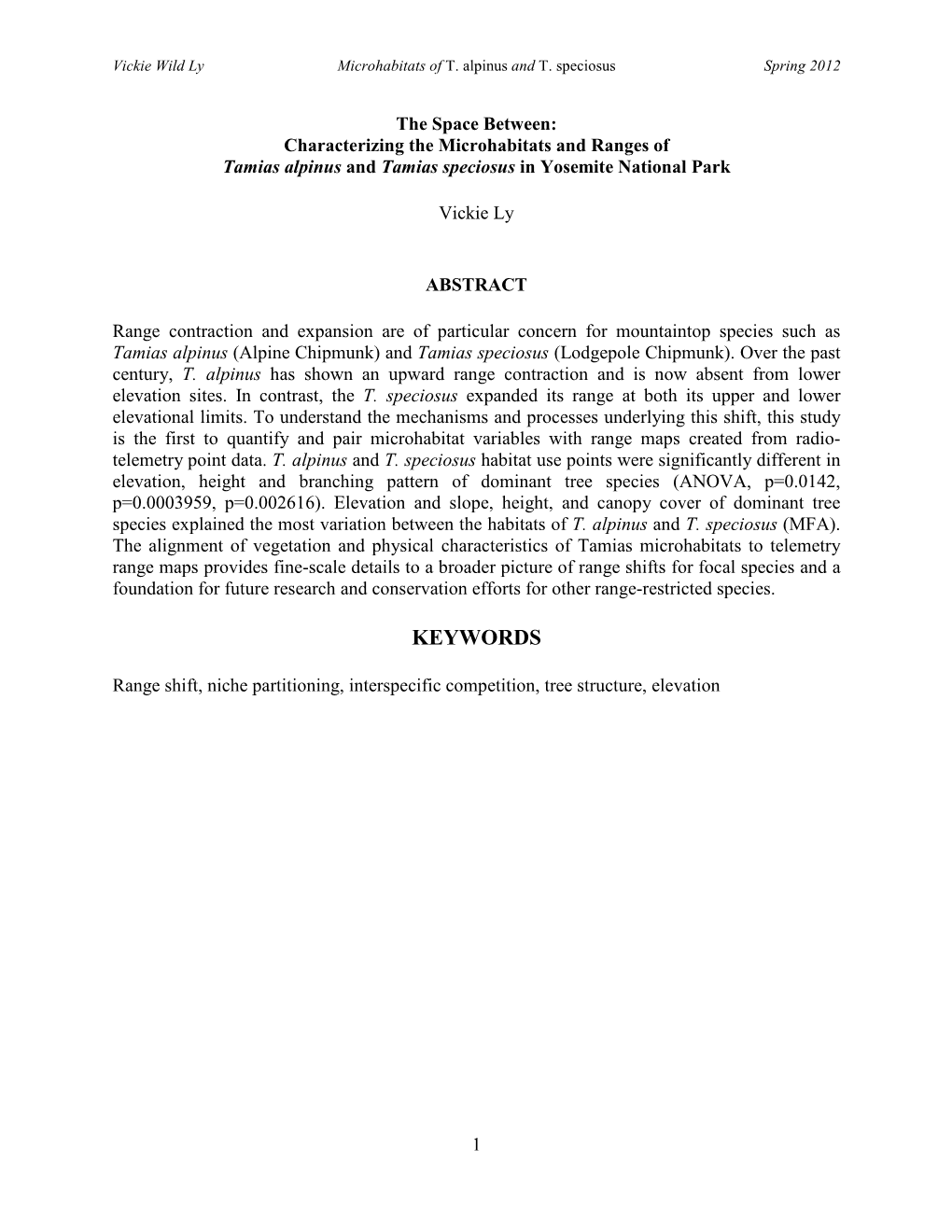 Characterizing the Microhabitats and Ranges of Tamias Alpinus and Tamias Speciosus in Yosemite National Park