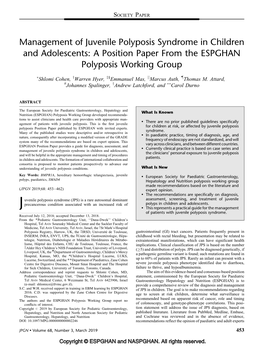 Management of Juvenile Polyposis Syndrome in Children