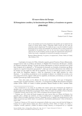 El Nuevo Héroe De Europa. El Franquismo Catalán Y La Fascinación