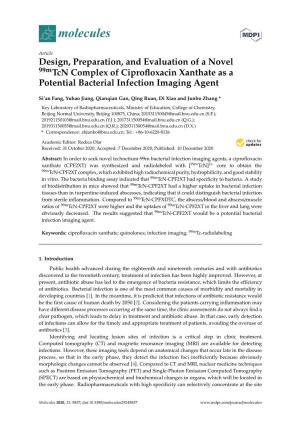 Design, Preparation, and Evaluation of a Novel 99Mtcn Complex of Ciproﬂoxacin Xanthate As a Potential Bacterial Infection Imaging Agent