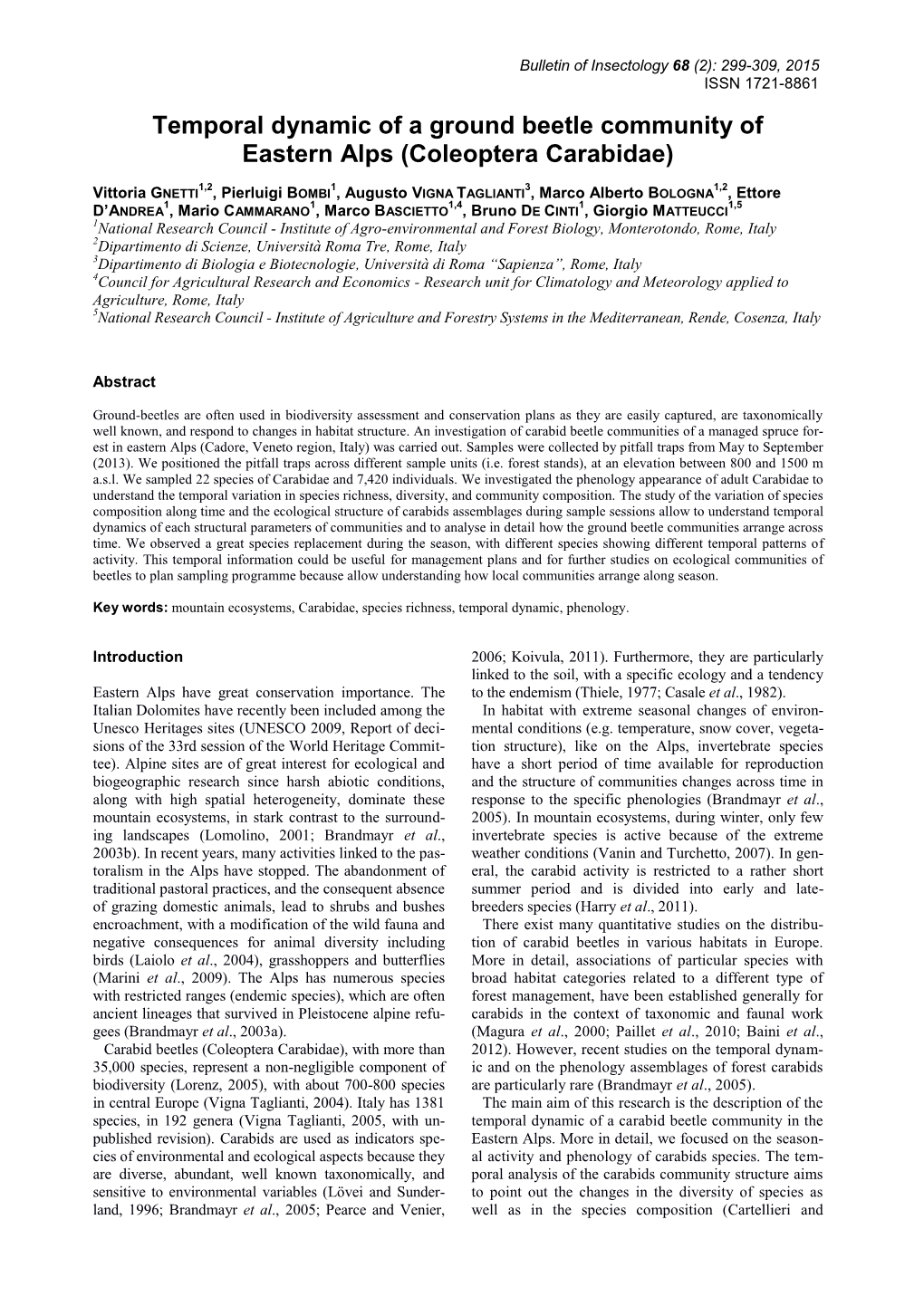 Temporal Dynamic of a Ground Beetle Community of Eastern Alps (Coleoptera Carabidae)